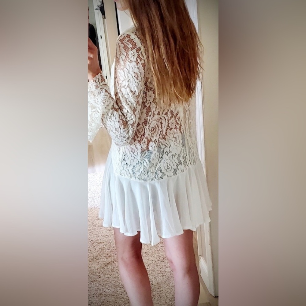 Love Culture De Vici collection Tunic Sheer Lace Bell Sleeves in White size S